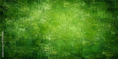 An abstract green grunge background with a vintage textured wall pattern featuring aged paper art and dark grassy nature tones on a weathered surface