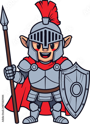 Cartoon knight in armor with red cape and plume