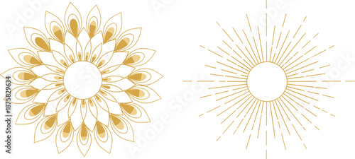 Golden floral mandala and sunburst decorative