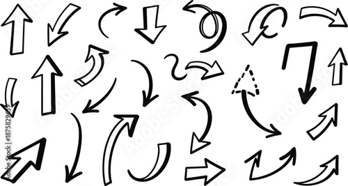 Black hand drawn arrows on white background directional arrows 1