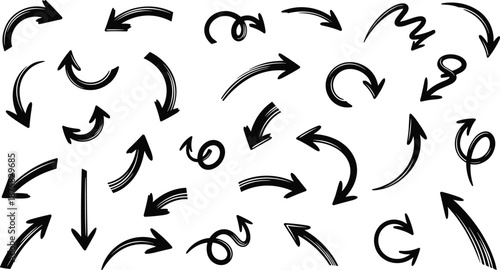 Black hand drawn arrows on white background directional arrows