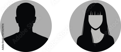 Gray background oval silhouettes of man and woman oval shapes