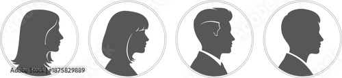 Gray silhouettes of four people in profile inside circles