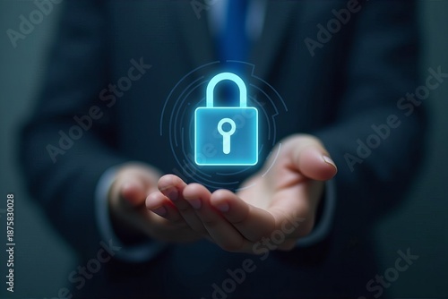 Individual holding a newly secured data block icon