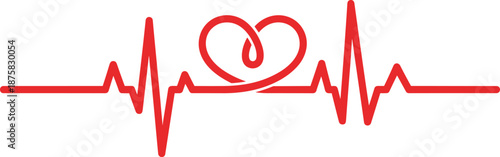 Red heart rate line with heartbeat rhythm and love symbol electrocardiogram