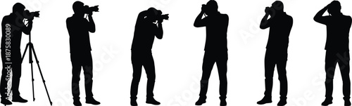 Silhouettes of people taking with cameras photographers tripod