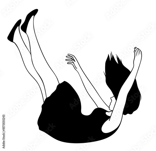 Falling human silhouette expressing emotional breakdown, depression and loss of control, helpless body letting go and falling into emptiness, mental health crisis and feeling abandoned