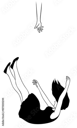 Falling Human Figure and Outstretched Hand That Did Not Reach, Missed Help, Emotional Breakdown, Silent Suffering and Psychological Crisis. Mental Health