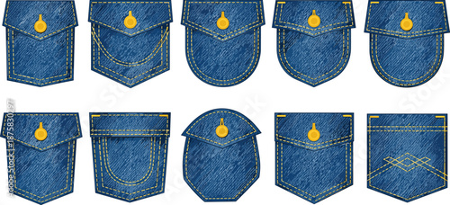 Blue denim jeans pockets with yellow stitching and buttons yellow buttons pocket denim texture