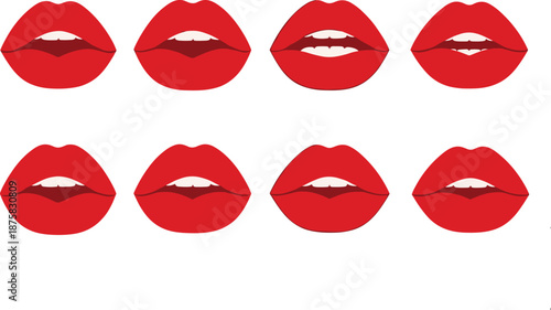 Red lips in different expressions mouth face lipstick