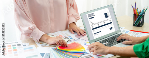 Invoice on computer screen from accounting application. Computer program for financial and budget of corporate business. brisk. © InfiniteFlow