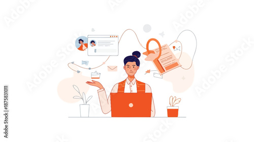 Freelancer working remotely with laptop and multitasking