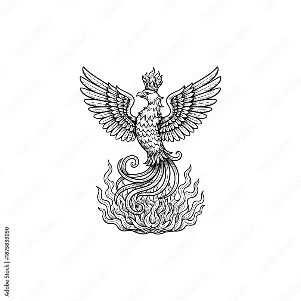 Fototapeta premium Medieval heraldic phoenix engraving.