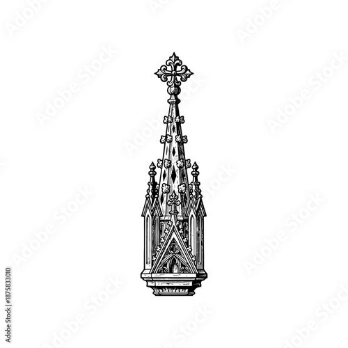 Medieval gothic finial engraving.