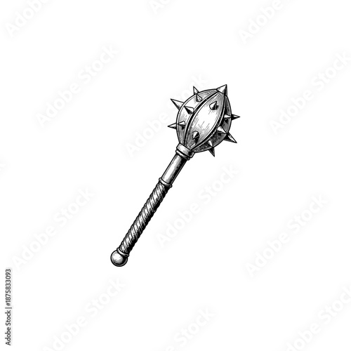 Medieval knight mace engraving.