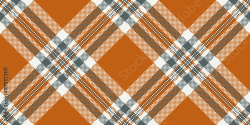 Colour background texture fabric, shabby check pattern textile. Image tartan plaid seamless vector in orange and white colors.