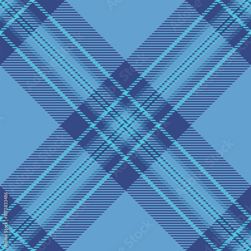 Online check seamless textile, irish texture background vector. Backdrop tartan plaid fabric pattern in cyan and blue colors.