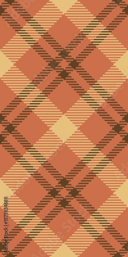 Crossed textile check pattern, warmth vector seamless plaid. Drawing texture background fabric tartan in orange and amber colors.