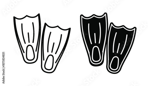 Black and white illustration of flippers for scuba diving or snorkeling