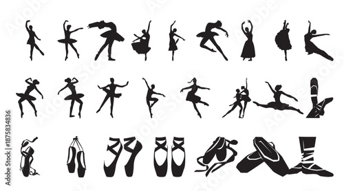 Elegant ballet dancer silhouettes showcasing various graceful poses and pointe shoes