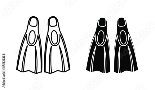 Black and white illustration of scuba diving flippers in two different colors