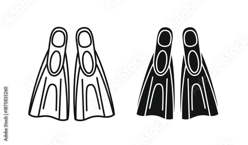 Black and white illustration of scuba diving flippers