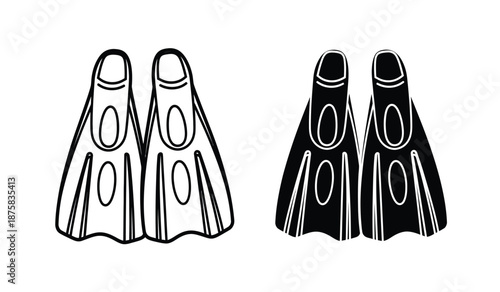 Black and white illustration of scuba diving flippers