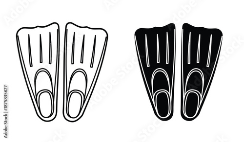 Black and white illustration of flippers in two colors
