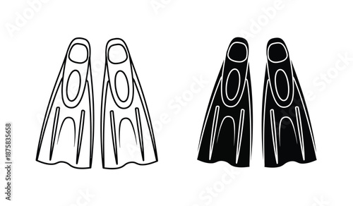 Black and white illustration of diving flippers side by side