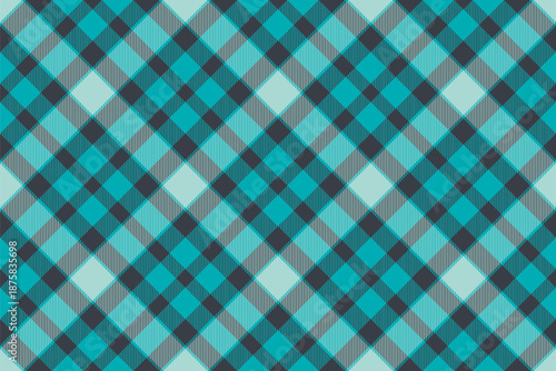 Network vector texture plaid, fashionable background fabric textile. Classical seamless tartan pattern check in cyan and dark colors.