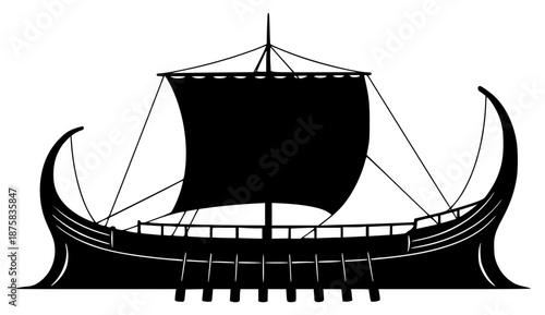 A black and white silhouette of a ship with a large sail, black, boat, illustration, pirate ship, profile, sail, sea, vessel, against transparent background