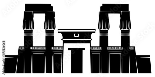 A black and white silhouette of a classical architectural structure with columns, balustrade, black, footstall, pillar, pole, razor, stool, tool, against transparent background