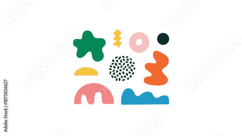 Vibrant abstract shapes in modern art style on white background