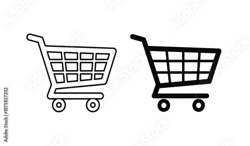 Two black and white shopping carts icons on for ecommerce and retail concepts