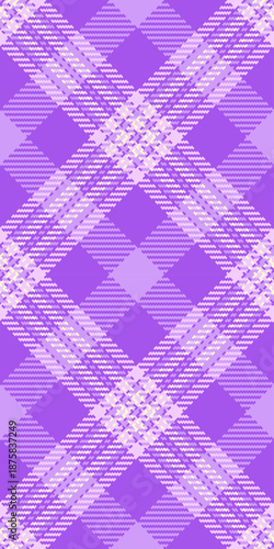 Carnival check background tartan, household textile fabric seamless. English pattern plaid texture vector in violet and light colors.