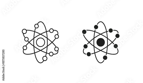 Two detailed illustrations of atomic structures with electrons and nucleus in a scientific diagram