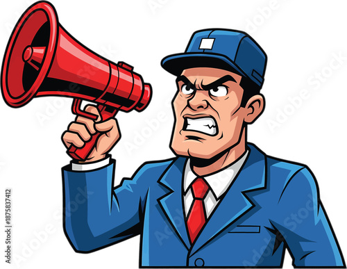 Man in Suit Holding Loud Megaphone.