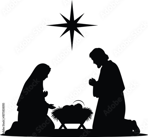 Nativity Scene Silhouette Mary Joseph Baby Jesus.