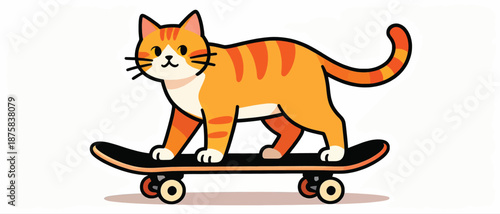 Orange Tabby Cat Riding Skateboard Illustration.