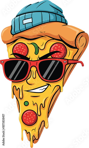 Pizza Slice Cartoon Character Wearing Sunglasses.