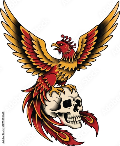Phoenix Rising from Skull Tattoo Design.
