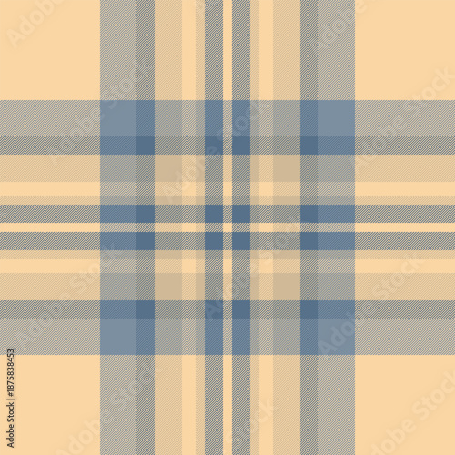 Complexity texture pattern background, swatch plaid fabric check. Scotland vector textile tartan seamless in orange and cyan colors.