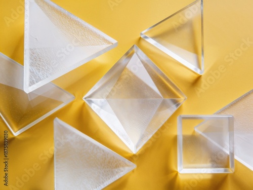 Transparent Geometric Shapes on a Vibrant Yellow Background