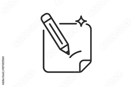 Drawpad Pencil Icons. Line style icons of Drawpad Pencil Mark: slim pencil, pad outline, line mark, tip curve, sheet contour,