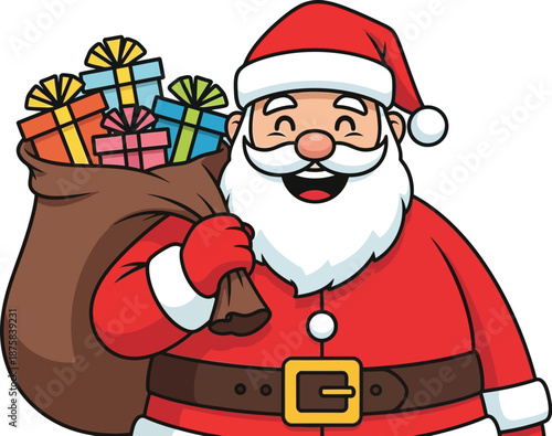 Santa Claus holding sack of gifts.
