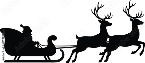 Santa Claus Riding Sleigh with Reindeer.