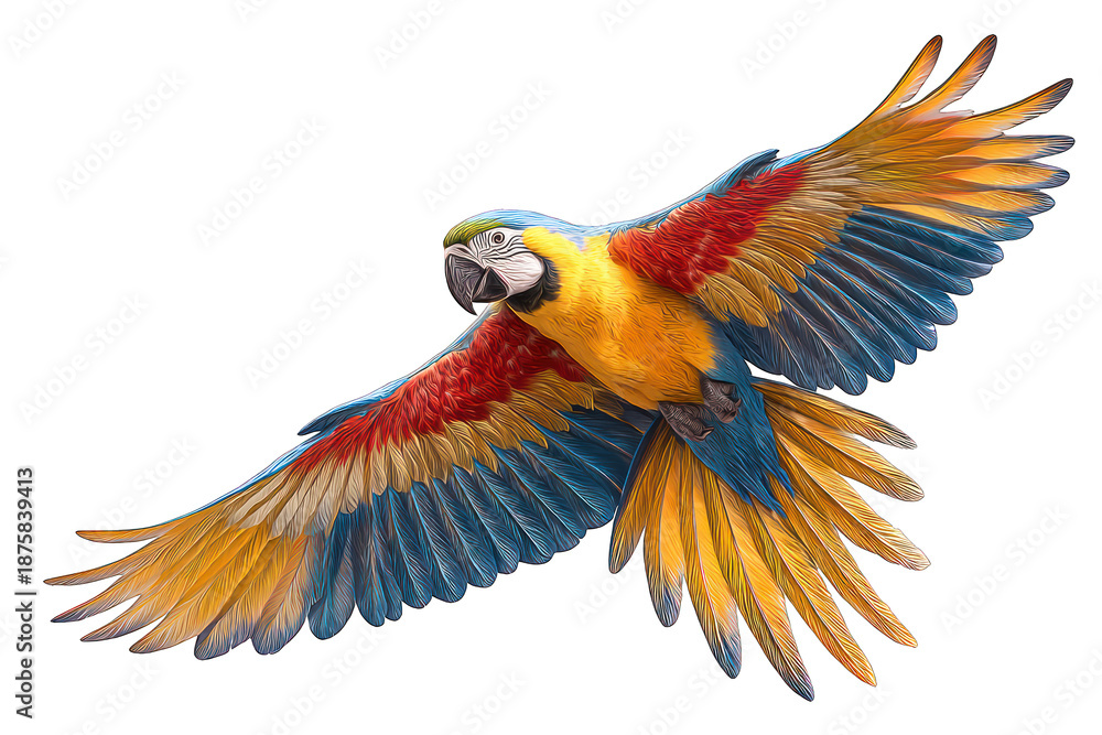 Fototapeta premium Colorful Parrot Flying with Wings Spread