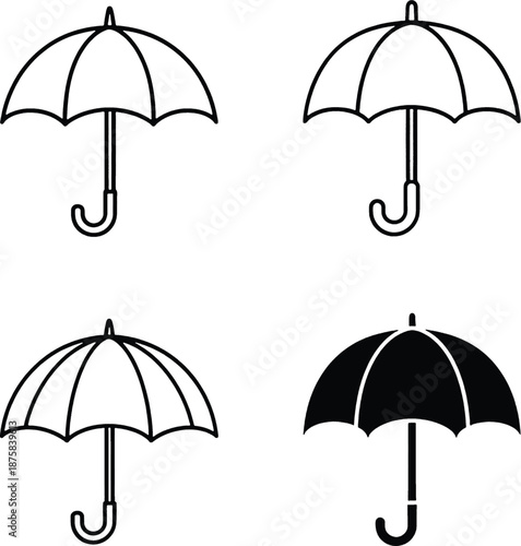 Set of Simple Black and White Umbrellas.