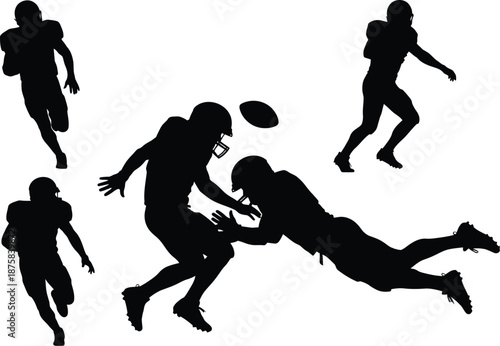 Silhouettes of Rugby Players in Action.