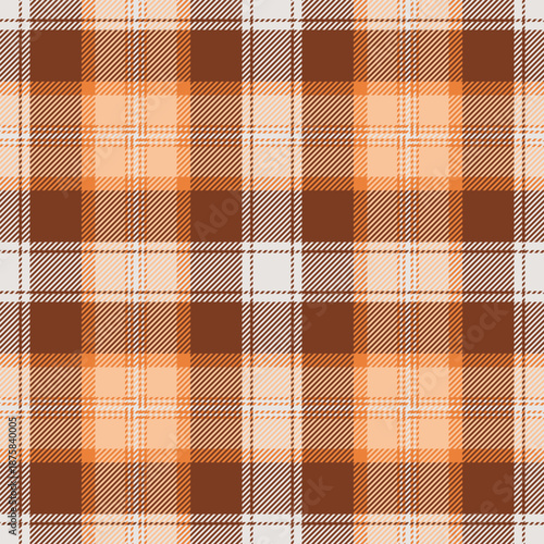 Gentleman seamless check background, rustic textile plaid texture. November vector fabric pattern tartan in orange and white colors.